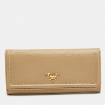 Pre Owned Prada Beige Saffiano Leather Flap Continental Wallet