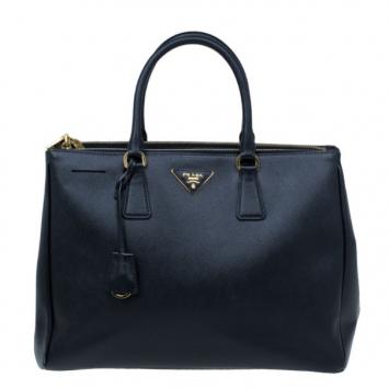 Pre Owned Prada Black Saffiano Lux Double-Zip Tote