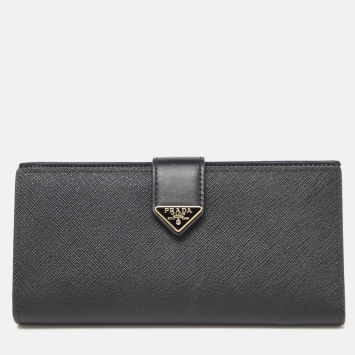Pre Owned Prada Black Leather Saffiano Leather Wallet