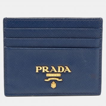 Pre Owned Prada Blue Saffiano Leather Card Holder