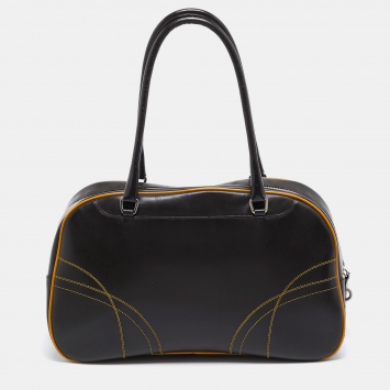 Pre Owned Prada Choco Brown/Yellow Easy Calf Leather Bowler Bag