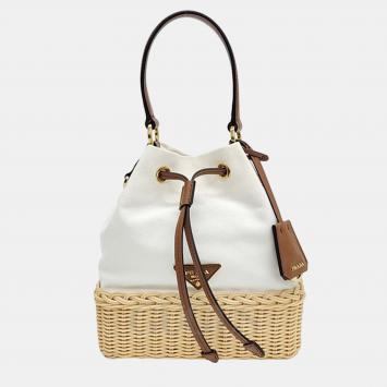 Pre Owned Prada Multicolor Wicker Canvas Basket Bag