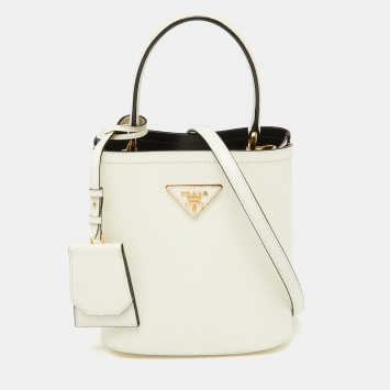 Pre Owned Prada White Saffiano Leather Small Panier Top Handle Bag