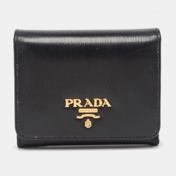 Pre Owned Prada Black Vittello Move Leather Trifold Wallet