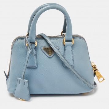 Pre Owned Prada Light Blue Saffiano Leather Mini Promenade Crossbody Bag