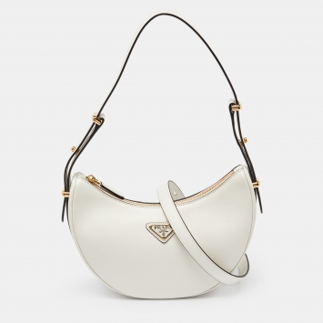 Pre Owned Prada Off White Leather Arqué Hobo