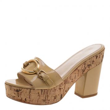 Pre Owned Prada Yellow Patent Leather Mules Sandals Size 38.5