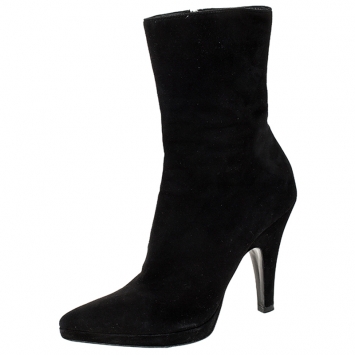 Pre Owned Prada Black Suede Pointed Toe Platform Ankle Boots Size 36