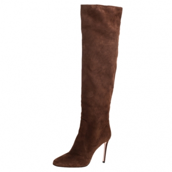 Pre Owned Prada Brown Suede Knee High Boots Size 27