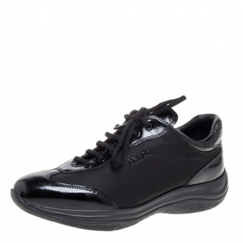 Pre Owned Prada Sport Black Patent Leather and Fabric Trainers Sneakers Size 38