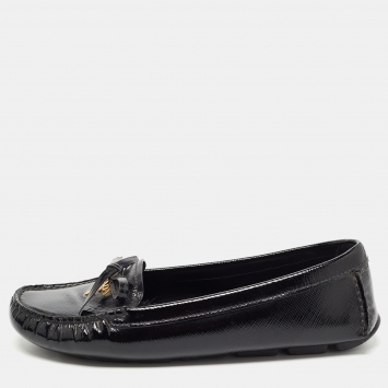 Pre Owned Prada Black Patent Leather Bow Detail Loafers Size 37.5