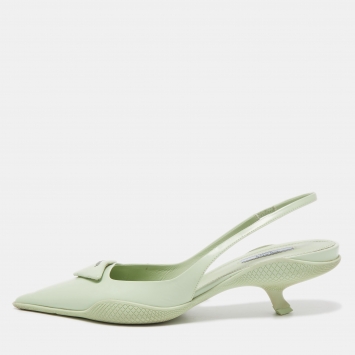Pre Owned Prada Green Leather Pointed Toe Slingback Pumps 39.5