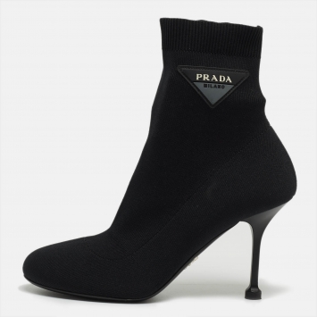 مملوكة مسبقًا Prada Black Knit Fabric Sock Boots Size 38