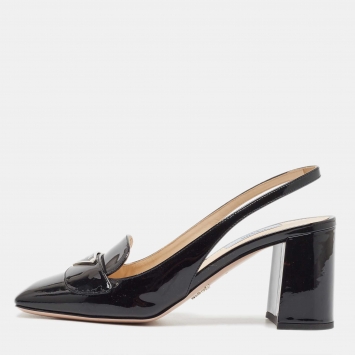 Pre Owned Prada Black Patent Leather Square Toe Slingback Pumps Size 38