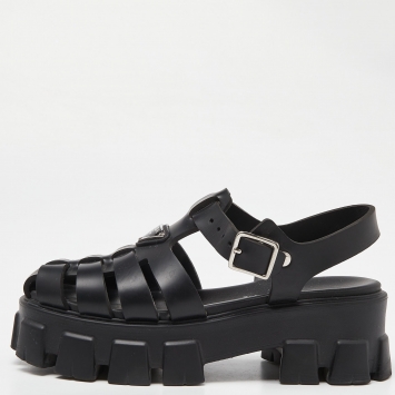 Pre Owned Prada Black Rubber Monolith Sandals Size 38