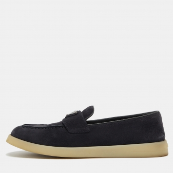 Pre Owned Prada Navy Blue Suede Penny Loafers Size 36