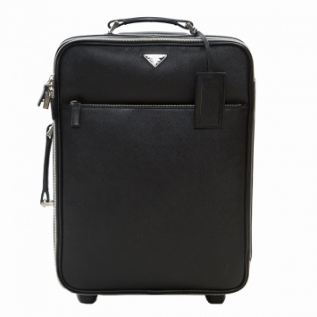 مملوكة مسبقًا Prada Black Saffiano Leather Trolley Rolling Luggage