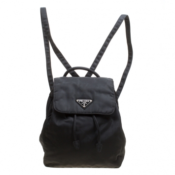 Pre Owned Prada Black Nylon Drawstring Backpack
