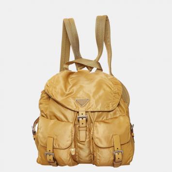 Pre Owned Prada Beige/Brown Tessuto Drawstring Backpack
