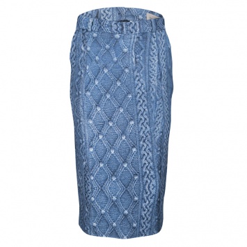 Pre Owned Preen By Thornton Bregazzi Blue Printed Fitted Sahara Midi Skirt S