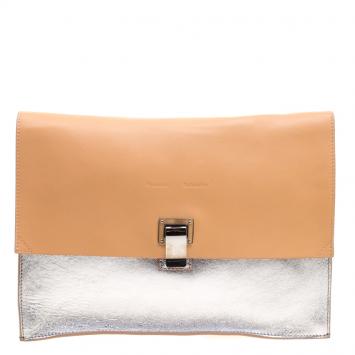 Pre Owned Proenza Schouler Beige/Silver Leather Lunch Clutch