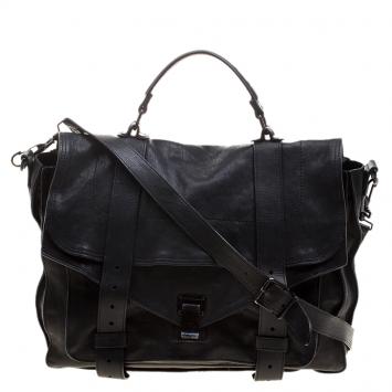 Pre Owned Proenza Schouler Black Leather Large PS1 Top Handle Bag