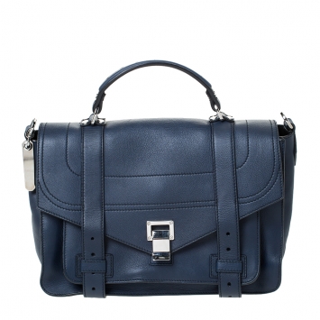 Pre Owned Proenza Schouler Navy Blue Leather Large PS1 Top Handle Bag