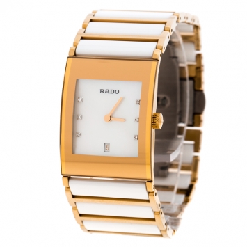 Pre Owned Rado White Mother of Pearl Gold Plated Steel Ceramic Integral Jubile R20791901 Women's Wristwatch 23 mm