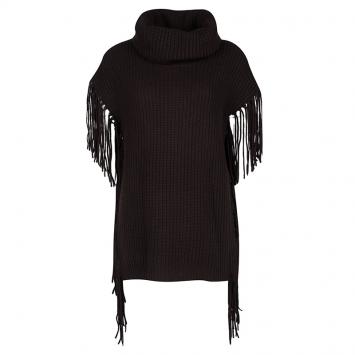 Pre Owned Ralph Lauren Dark Chocolate Brown Fringe Detail Turtle Neck Sweater S