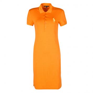Pre Owned Ralph Lauren Orange Logo Embroidered Polo Dress M