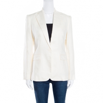 Pre Owned Ralph Lauren Cream Linen Silk Lined Leander Blazer S