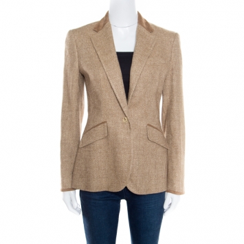 Pre Owned Ralph Lauren Brown Textured Suede Trim Detail Eugenia Riding Blazer S