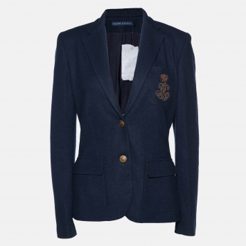 Pre Owned Ralph Lauren Navy Blue Wool Crest Detail Blazer M