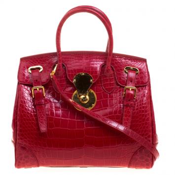Pre Owned Ralph Lauren Red Alligator Ricky Top Handle Bag