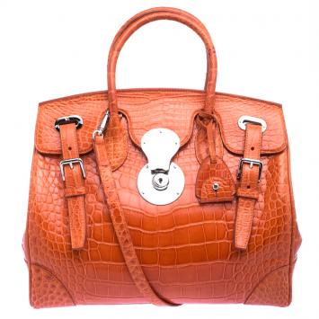 Pre Owned Ralph Lauren Orange Alligator Ricky Top Handle Bag