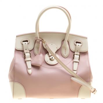 Pre Owned Ralph Lauren Off White/Blush Pink Leather Ricky Top Handle Bag