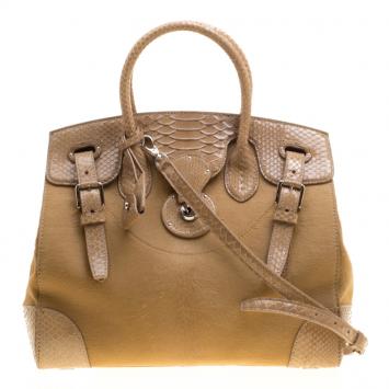 Pre Owned Ralph Lauren Beige Calf Hair and Python Ricky Top Handle Bag