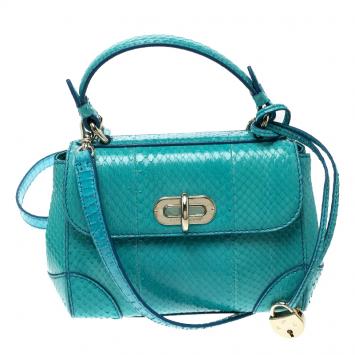 Pre Owned Ralph Lauren Turquoise Python Mini Tiffin Top Handle Bag