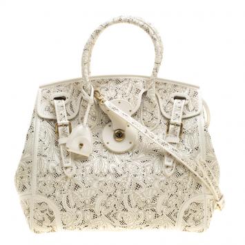 Pre Owned Ralph Lauren Cream Leather Ricky Top Handle Bag