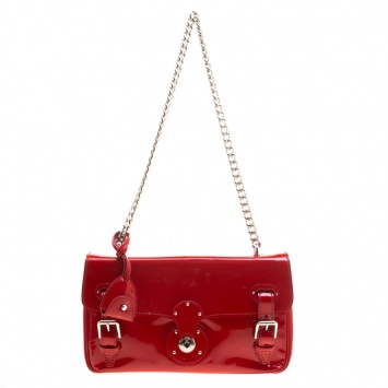 Pre Owned Ralph Lauren Red Patent Leather Ricky Chain Shoulder Bag