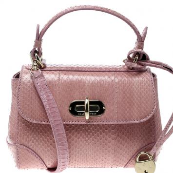 Pre Owned Ralph Lauren Blush Pink Python Mini Tiffin Top Handle Bag