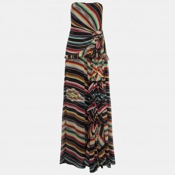 Pre Owned Ralph Lauren Purple Label Multicolor Striped Chiffon Augustina Evening Dress M