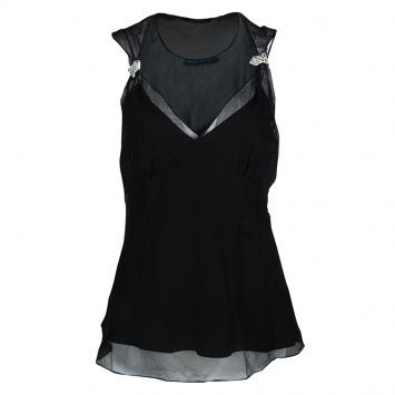 Pre Owned Ralph Lauren Black Silk Chiffon Strap Embellished Detail Sleeveless Top L