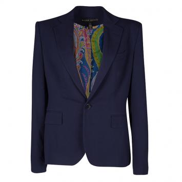 Pre Owned Ralph Lauren Navy Blue Wool Paisley Print Lined Blazer M