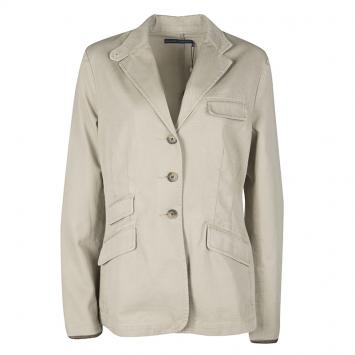 Pre Owned Ralph Lauren Beige Cotton Leather Trim Button Front Jacket L