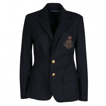 Pre Owned Ralph Lauren Navy Blue Embroidered Pocket Detail Two Button Wool Blazer M