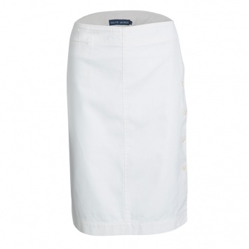Pre Owned Ralph Lauren Off White Cotton Side Button Detail Pencil Skirt M