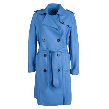 Pre Owned Tommy Hilfiger Blue Wool Double Breasted Belted Overcoat L