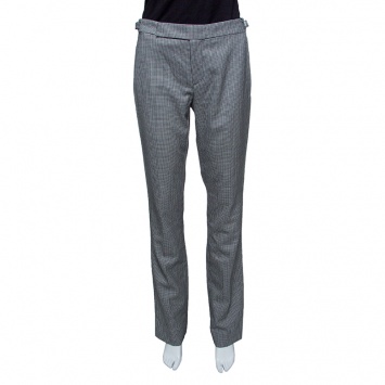 Pre Owned Ralph Lauren Monochrome Houndstooth Pattern Straight Fit Wool Pants S