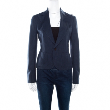 Pre Owned Ralph Lauren Navy Blue Linen Tailored Blazer S